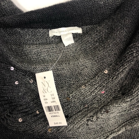 NWT NY&Co Ombré Cowl Sequin Sweater Grey Black - Picture 5 of 6
